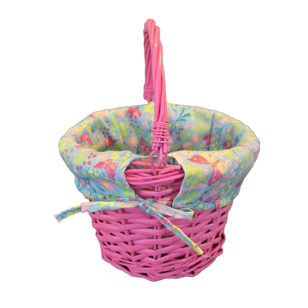 Brilliant Pink Basket With Folding  Handle &‎  Floral Print Lining Easter Spring